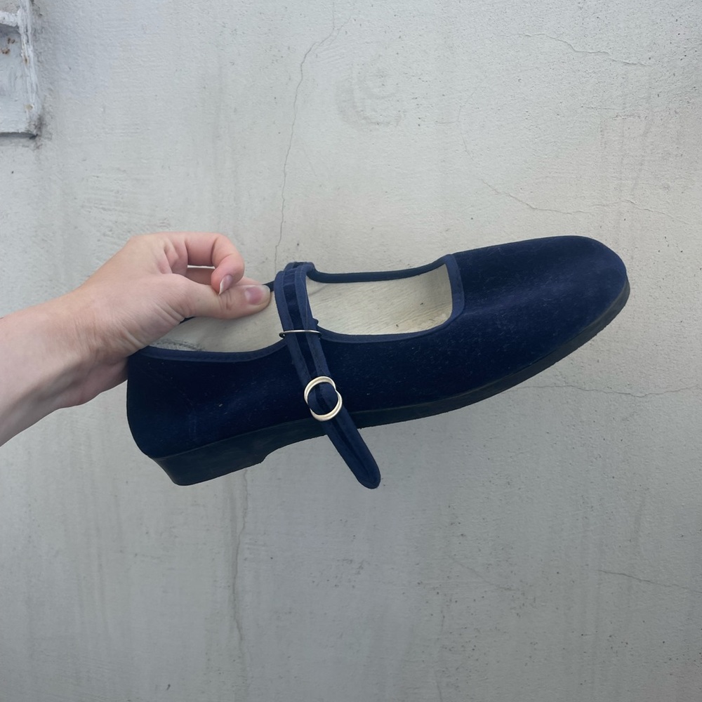 Blue velvet ballet flats